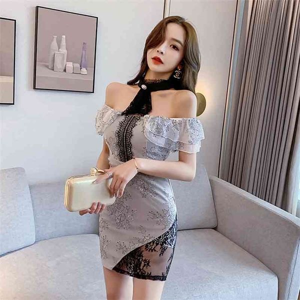 

nightclub word shoulders backless waist tube bag hip dress ess office lady polyester patchwork 210416, Black;gray