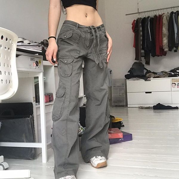 

women's pants & capris harajuku cargo jeans big pockets vintage trousers low waisted grunge fairycore joggers fashion academic sweatpan, Black;white