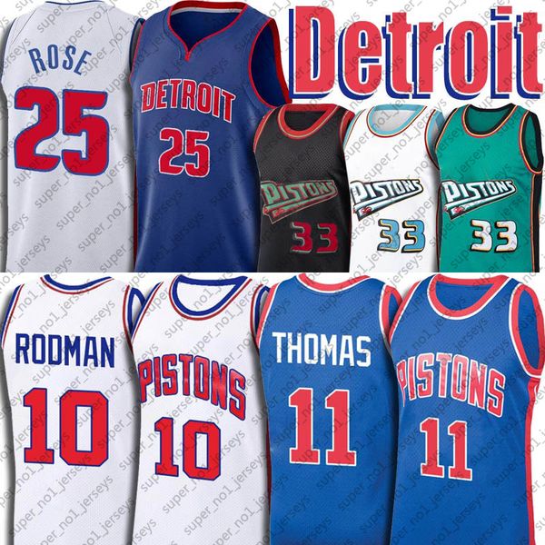 

isiah dennis thomas rodman jersey derrick 25 rose jerseys grant 33 hill detroits basketball uniform, Black;red