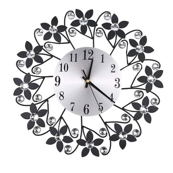 

wall clocks clock watch 3d vintage wrought iron luxury diamond round quartz needle mute home decoration