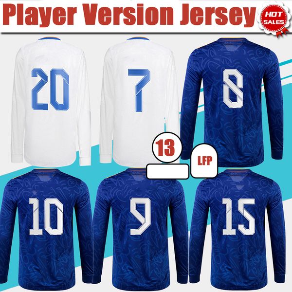 

player version long sleeve soccer jerseys home white soccer shirt away blue customized men football jersey 2021 2022, Black;yellow