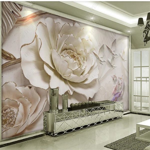 

fashion simple and elegant 3d three-dimensional white magnolia wallpapers relief background wall mural