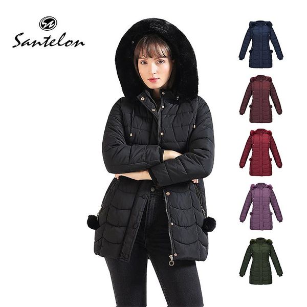

women oversized padded jacket coat with fluffy fur hood long clothes plus size parka warm clothing ball s20004 women's down & parkas, Black