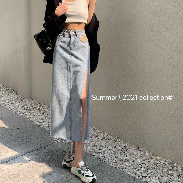 

skirts 2021 split denim skirt women's summer skirt, slim high waist, Black