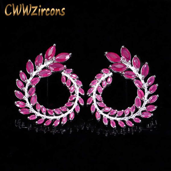 Arrivo Trendy Double Side Design Natural Red Crystal Semi Stone Leaves Orecchino per donna CZ149 210714