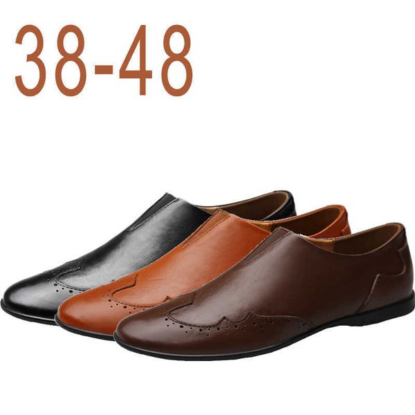 

classic luxury new fashion spring summer genuine cow leather shoes men formal brogue flat casual flats driver footwear breathable slip on de, Black