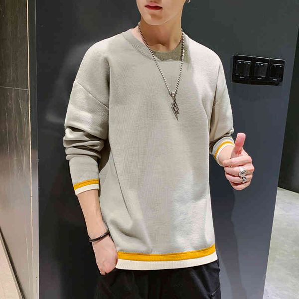 

men's casual shirts winter sweater men korean fashion trend loose large size -4xl o-neck pullovers solid youth drop jzdf, White;black