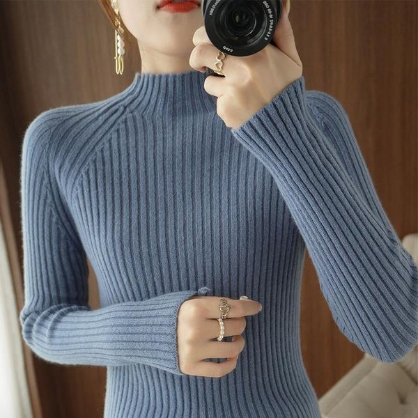 

women's sweaters fall winter half high collar sweater ruched women elastic solid female slim knitted pullovers clothing, White;black