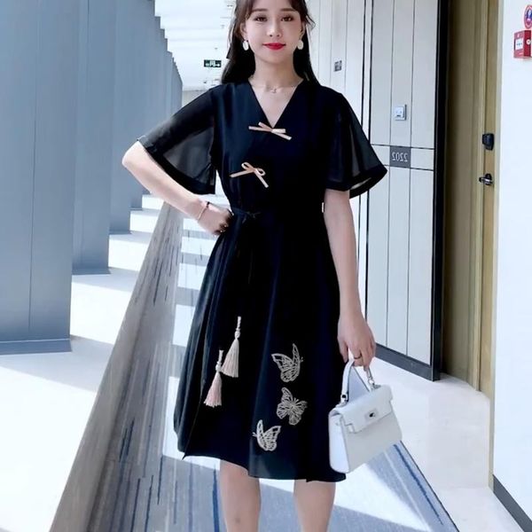 

traditional chinese dress qipao hanfu qi pao butterfly embroidery women summer 2021 plus size retro cheongsam 11852 ethnic clothing, Red