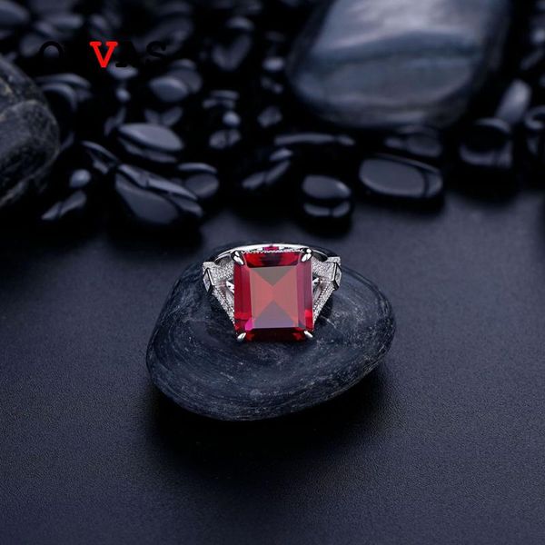 

cluster rings oevas 100% 925 sterling silver 12*14mm ruby high carbon diamond for women sparkling wedding party fine jewelry wholesale, Golden;silver