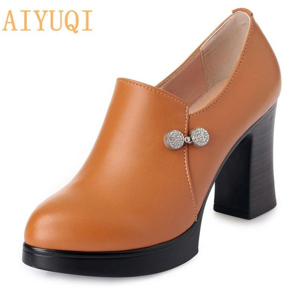 

dress shoes aiyuqi high heels woman 2021 spring ladies genuine leather yellow platform women party pumps, Black