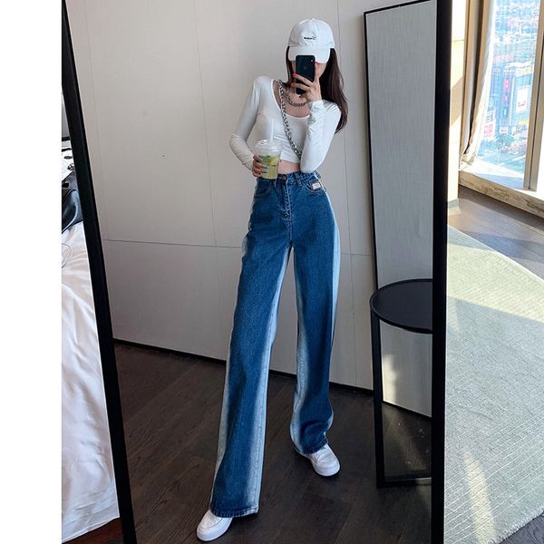 

women's jeans jeans high-legged, blue streetwear vintage fashion harajuku slacks straight 730m