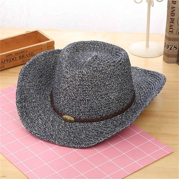 

cloches 2021 cowboy hat sir straw for men and women summer beach ad432, Blue;gray