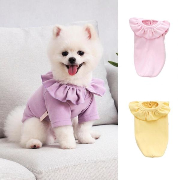 

dog apparel pet skirt solid color ruffled hem collar cotton two-legged dress for daily life