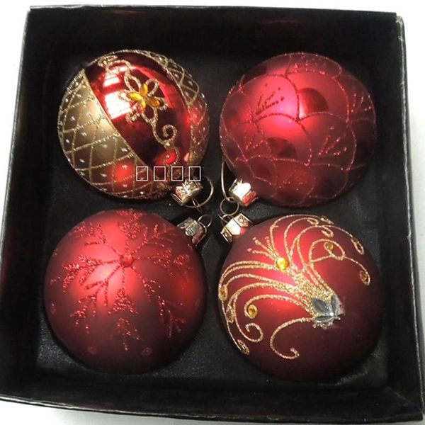 

party decoration 16pcs/pack diameter=8cm small size four different design red series hand painting glass ball christmas daytree hanging gift