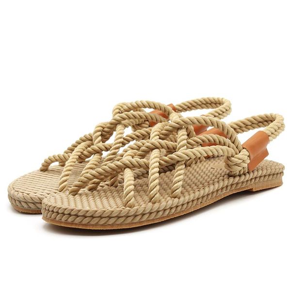 

sandals summer woven roman ladies's slippers seaside beach shoes flat, Black