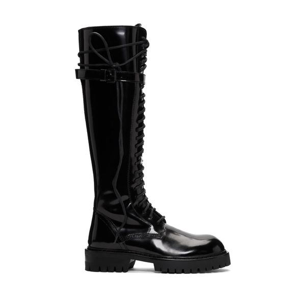 

exclusive black patent lace-up knee-high boots leather shoes ankle combat boot low heel martin booties luxury designers brands punky shoe fa