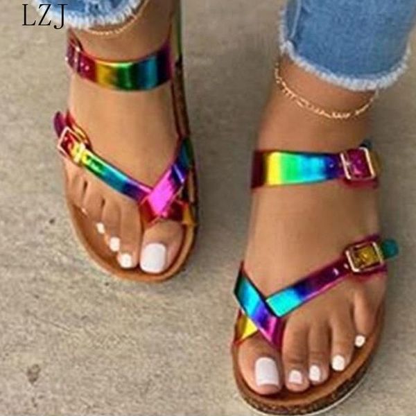 

girl drop muticolor sandals open toe flip flop rainbow platform women casual beach buckle shoes woman slippers, Black