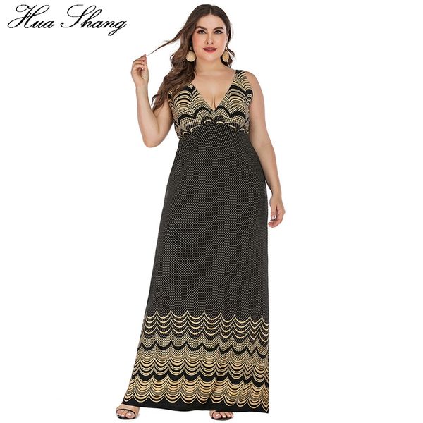 

5xl 6xl plus size casual dress women summer v neck sleeveless polka dot print maxi long dress high waist backless tank dresses, Black;gray