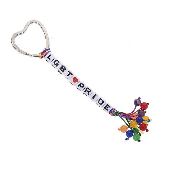 

key chain gay lgbt pride rainbow woven letter stone, Silver