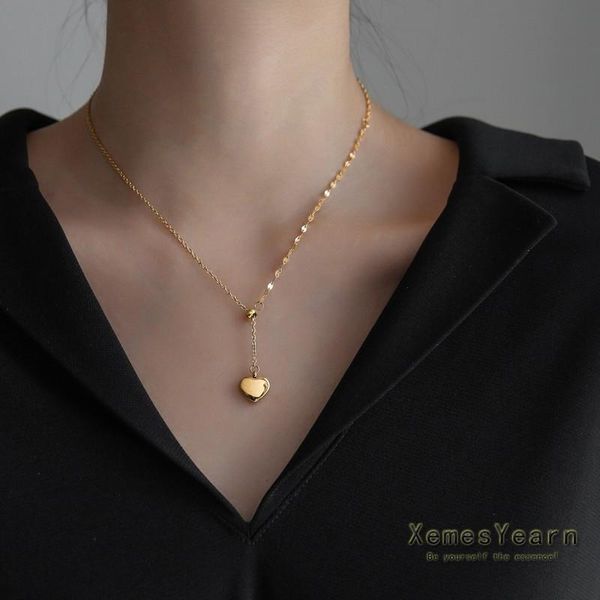 

pendant necklaces european and american simple gold heart-shaped stainless steel necklace for woman acc halloween party girls clavicle, Silver