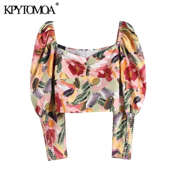 

women fashion graffiti print cropped blouses long sleeve back elastic female shirts blusas chic 210420, Black;white