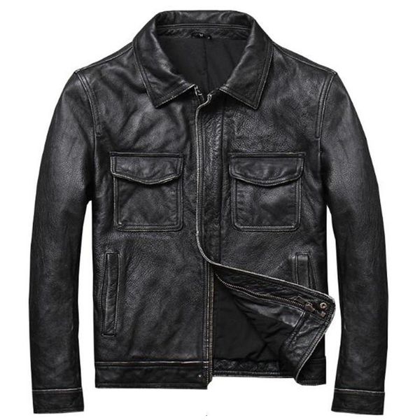 

men's leather & faux men genuine vintage jacket winter retro black sheepskin real coat bomber basic male brand clothes