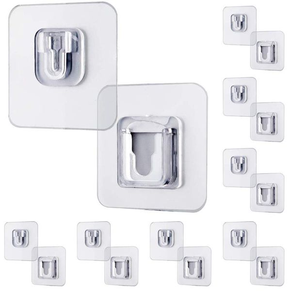 

hooks & rails 10 pairs double-sided adhesive wall waterproof oil-proof for bathroom kitchen transparent reusable seamless