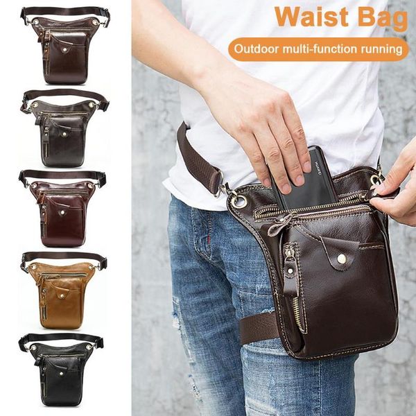 

outdoor bags leather multi-function leg bag running diagonal cross-legged motorcycle waist pack messenger shoulder drop 4