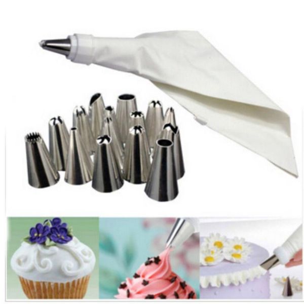 

baking & pastry tools stainless steel 16 nozzle plus converter and decoration bag cake tool set cream