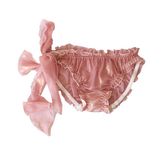 

lolita kawaii girls sweet panties bandage bow women underwear cute ruffle lingerie briefs with ribbon exotic apparel, Black;pink