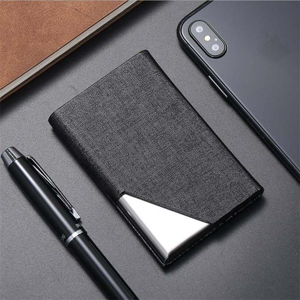 

card holders fashion wallet business id holder for women men brand metal aluminum case pu leather porte carte, Brown;gray