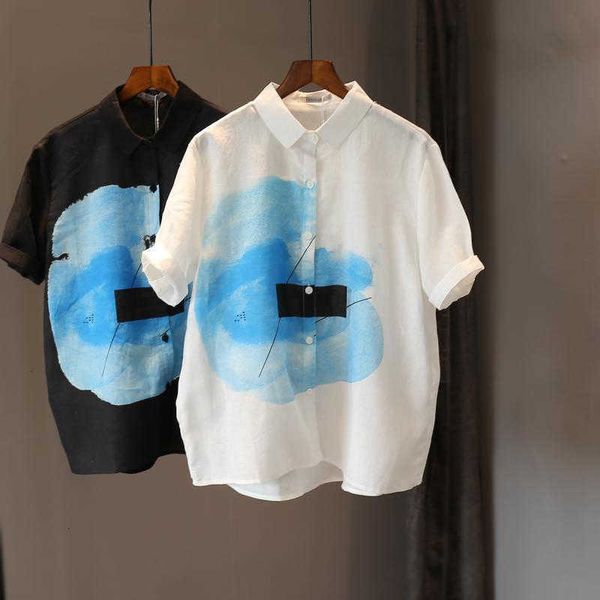 

women's blouses & shirts summer fashion women turn-down collar short sleeve blusas mujer all-matched casual print blou p7kr, White