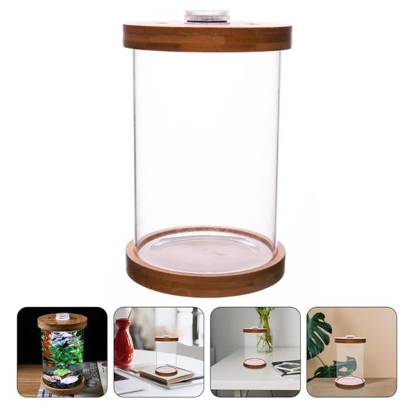 

decorations 1pc decorative glass fish tank mini aquarium bamboo base small
