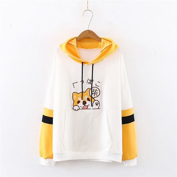 

kawaii ear teens girl hoodies college cartoon dog women sweatshirt japanese cute embroidery graphic colorblock harajuku hoodie, Black