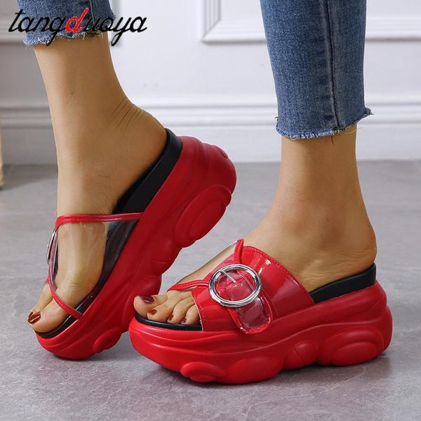 

high heels slippers women transparent buckle platform fashion ladies non-slip wedges shoes for, Black