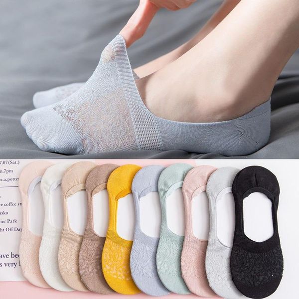 

socks & hosiery summer women's cotton hollow out anti slip invisible boat high heels women soft low ped, Black;white