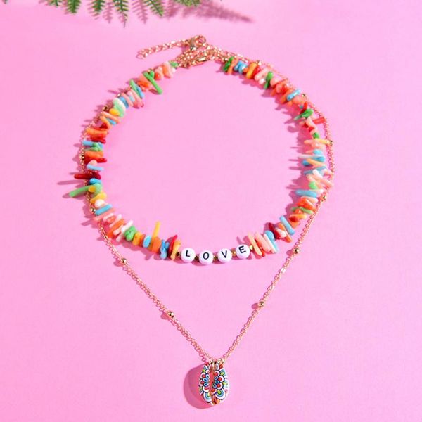 

pendant necklaces 2pcs/lot custom name choker shell chain necklace for women irregular shape coral seedlings colorful beads jewelry, Silver
