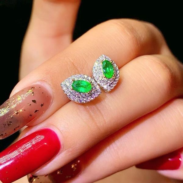 

stud natural 3x5mm columbia emerald earring 925 silver cat's eye design fine jewellery elegant earrings, Golden;silver