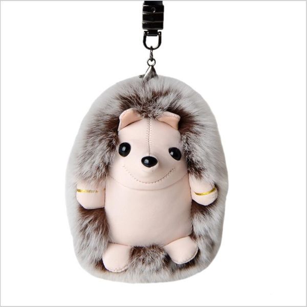 

plush hedgehog keychain ring pendant animal car real rex rabbit fur gifts for women grils toys, Silver