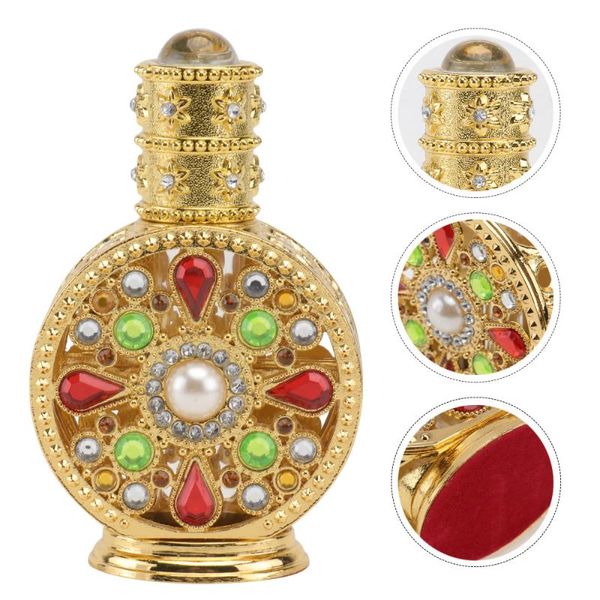 

1pc glass perfume bottle empty storage essential oil container golden bottles & jars