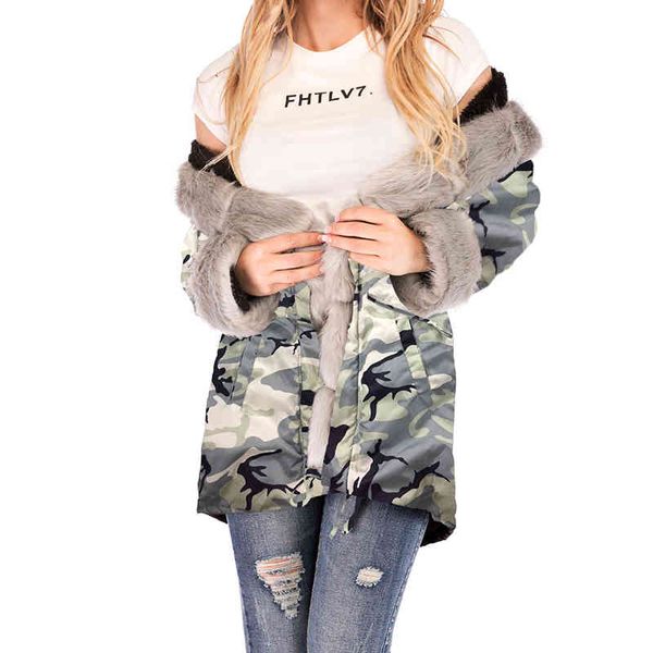 Giacca donna inverno alta qualità pelliccia di coniglio finta cappotto lungo risvolto sciolto sopra caldo plus size peluche femminile s 210514