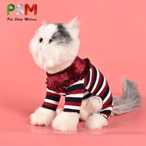 

cat warm knitted striped sweater in autumn and winter pet coat pink fashion 100% cotton dress woman costumes