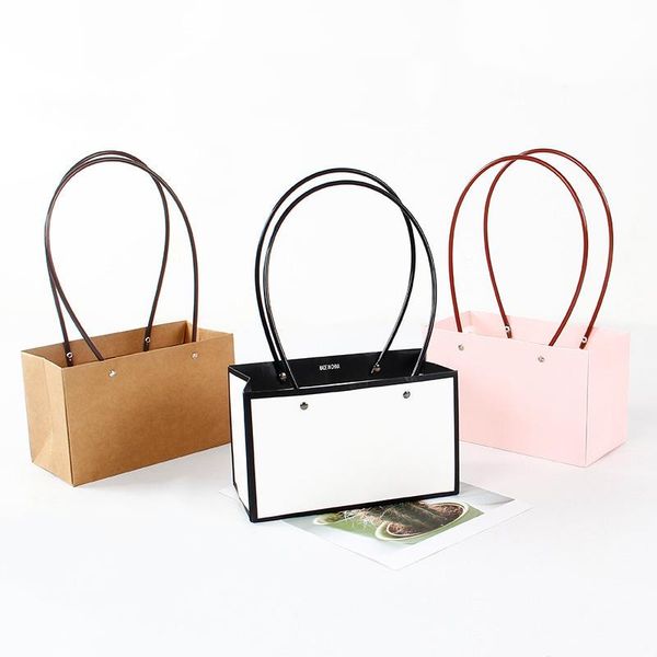 

gift wrap 6pcs portable flower box waterproof paper handy bag kraft handbag wedding rose party packaging