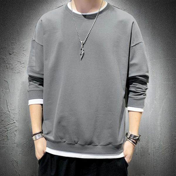 

men's hoodies & sweatshirts men sweatshirt autumn long sleeve shirt crew neck solid color pullover slim fit korean fashion cotton, Black