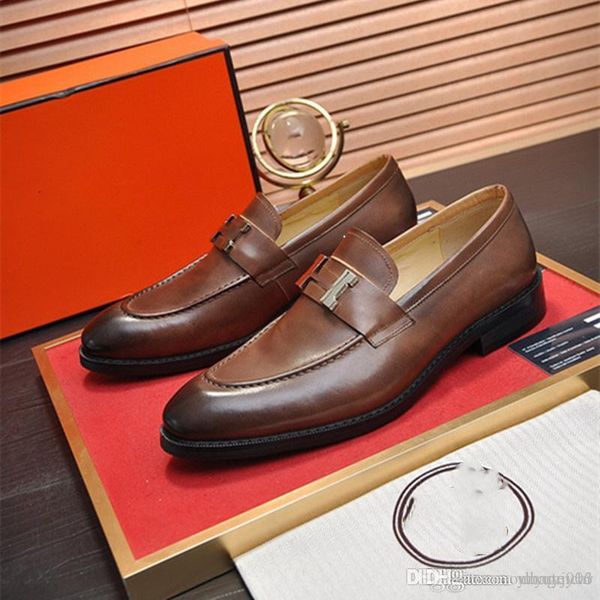 

2021 luxury designers autumn winter luxury mens dress shoes genuine leather buckle lace up wedding brogue formal oxfords business office sho, Black
