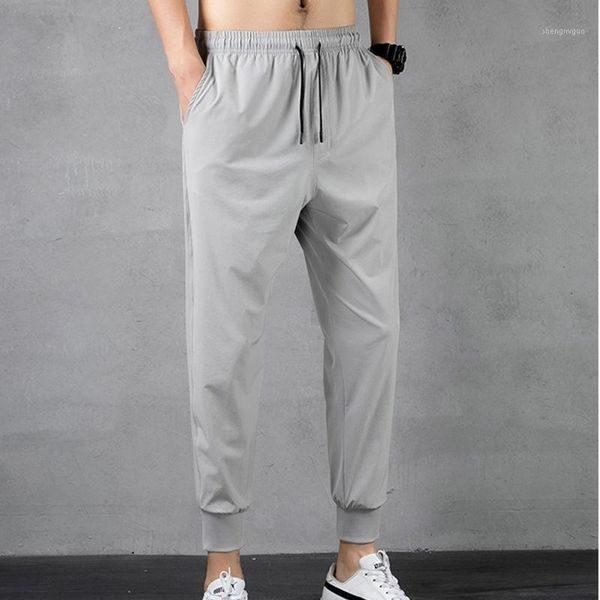 

men's pants high-quality summer thin style ice silk casual cropped trousers loose trend men's slim sports home, Black