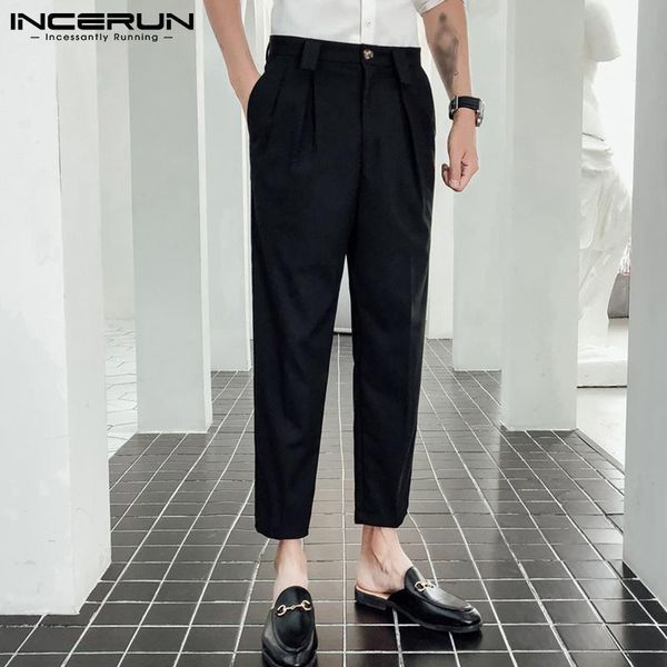 

korean style loose pantalones incerun men solid color pants leisure zipper straight trousers spring man button comfy bottoms 5xl men's, Black