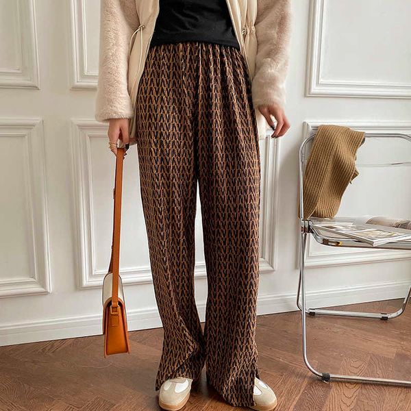 

qooth wide leg pants woman loose elastic high waist for women casual clothes velvet fashion trousers streetwear qt407 210609, Black;white