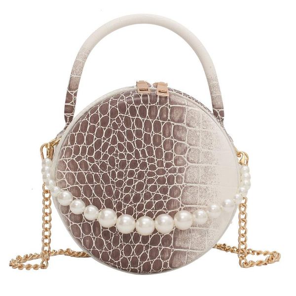 

evening bags stone pattern round shape mini pu leather crossbody for women 2021 ladies trend chain shoulder handbags with handle tote